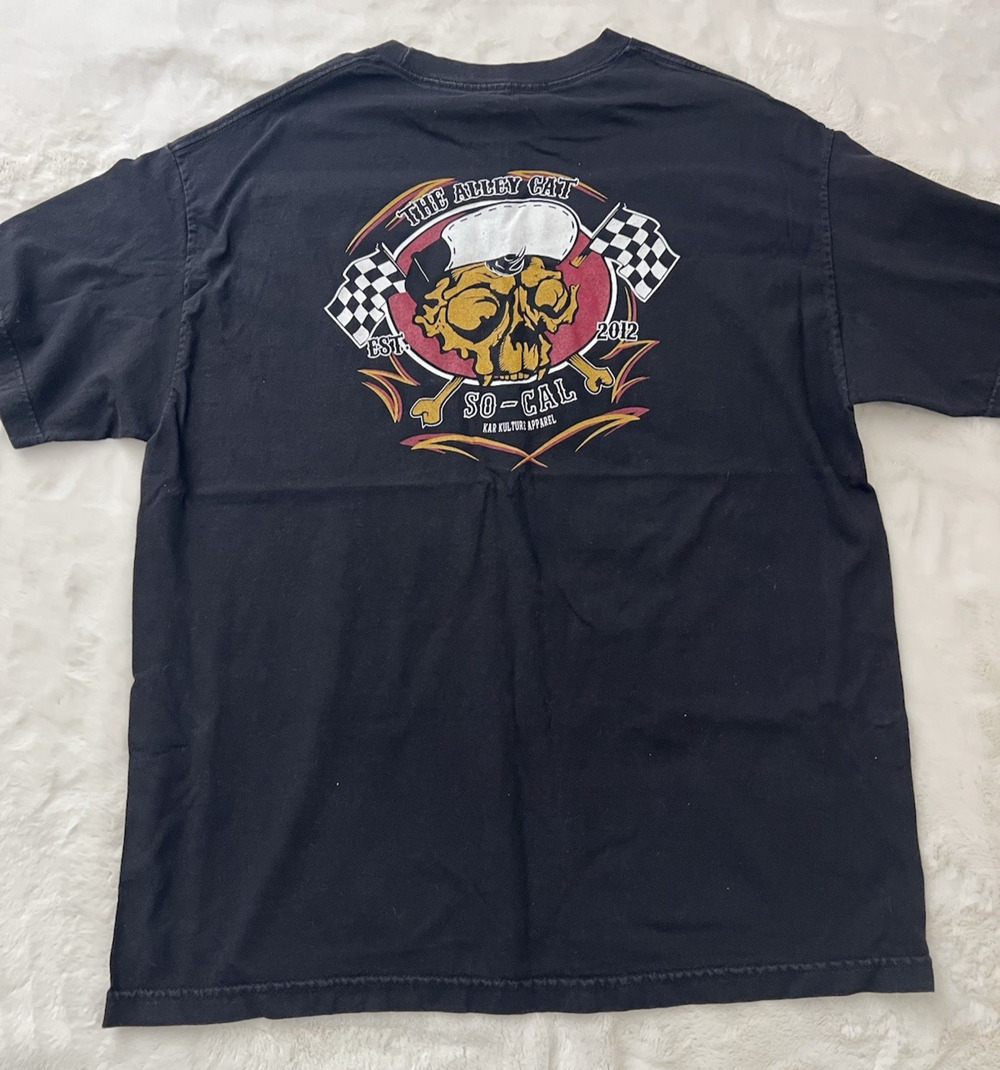 The Alley Cat So-Cal Skull Graphic Black T-Shirt Short Sleeve Size L Mens Tee